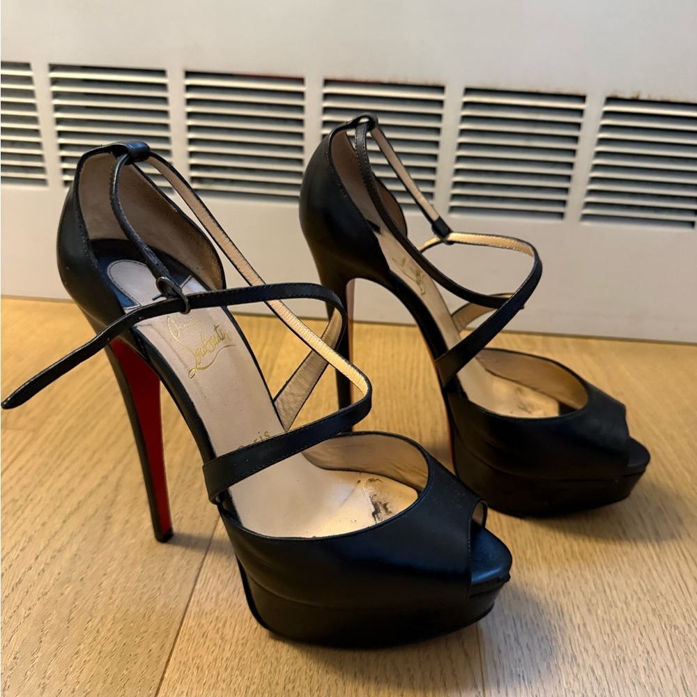 Christian Louboutin Black Strappy Platform Heels